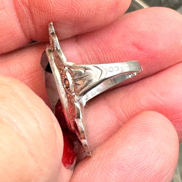 Vintage Art Deco Sterling Silver Marcasite & Hematite Cocktail / Right Hand Ring - Picture 3 of 8